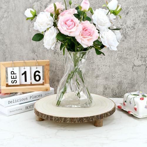 Rustic Wood Cake Stand with Legs - 10-11 Inch Wood Slice Serving Tray for Weddings, Parties, and Elegant Dessert Displays