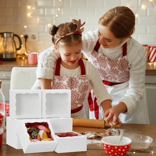 20pcs White Cookie Boxes 5x5x2.5 Inch Bakery Boxes with window