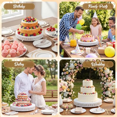 Wenqik White Metal Cake Stand 20 Inch with Cutting & Spatula - color: White, size: 20 Inch