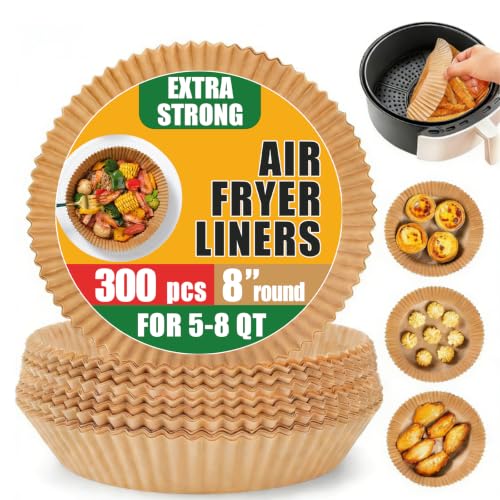 ROOM127 Air Fryer Liners Disposable, 8 Inch Round Paper, Brown, 300 Count - size: 8"Round*300