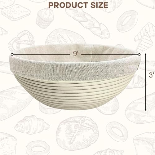 [Upgraded] Banneton Bread Proofing Basket 2 pack 9" Round With Liner, Natural Rattan Bread Basket Perfect for Professional & Home Sourdough Bread Baking, Artisan Sourdough Bread. (Set 2 pack 9" Round)