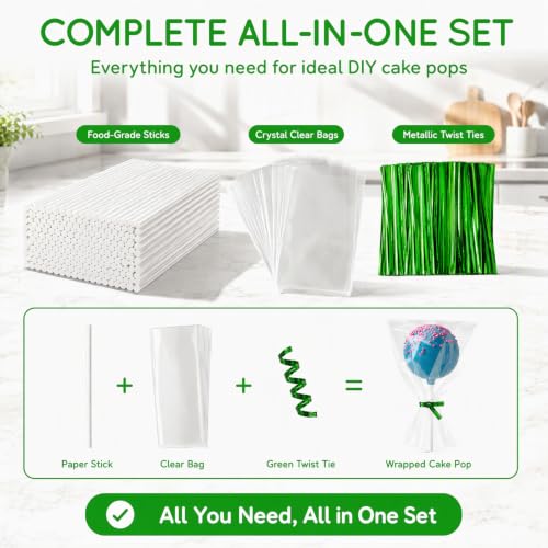 600Pcs Lollipop Stick, 6IN Cake Pop Sticks with Clear Treat Bags & Green Twist Ties, Cake Pops Making Tools for Lollipops, Candies, Chocolates Cookies - color: Green 600Pcs