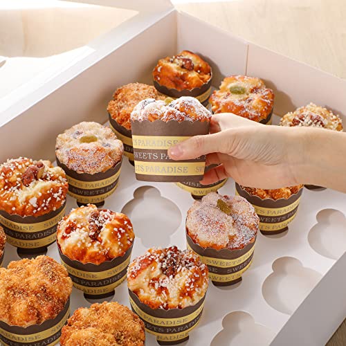 Fuutreo 10 Pack White Cupcake Boxes with Window 21 x 13 x 4 Inches 24 Count Auto Pop up Large Cookie Boxes Cupcake Containers with Thank You Label Stickers for Muffins Pastries Donuts Cookies - size: Large size