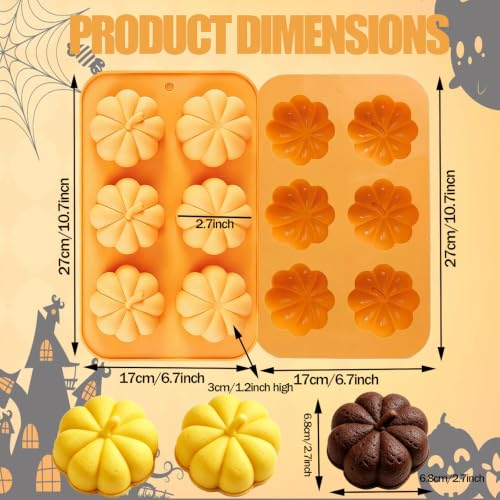 Halloween Pumpkin Silicone Molds 2 Pack, 6-Cavity Food Grade Pumpkin Molds, Nonstick Pumpkin Cake Molds Pumpkin Chocolate Mold for Baking, Soap, Candle Making Halloween DIY Craft
