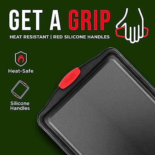 Nonstick Cookie Sheet Pans Set of 5 - Professional Quality Carbon Steel Baking Sheet Trays with Gray Coating Inside & Outside – Small, Medium, Large Pans, Roaster Pan, and Plastic Lid - color: Black, size: Multi-Size Set