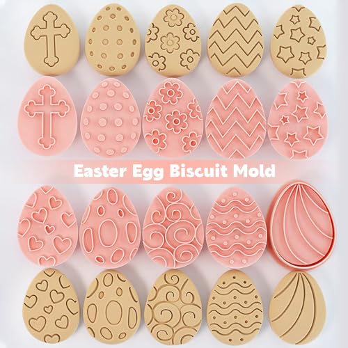 10 Pieces Easter Egg Cookie Cutters Easter Cookie Stamps 3D Plastic Embossing Mold Press Cookie Mould Set Baking Kitchen Tools for Holiday Birthday Party Biscuit Fondant Snacks Making