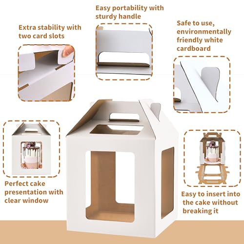 Tall Cake Box with Windows, 10x10x10 inches, Handle, Transport Container for Tiered Cakes, White, 3 Pack - color: white-10x10x10-3P