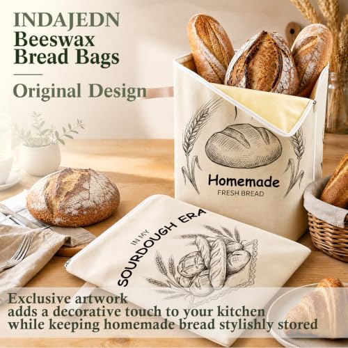 Sourdough Baking Lover Gifts Beeswax Bread Bags 2 Pack XL 13x17in - color: In My Sourdough Era 03