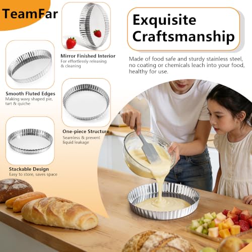 TeamFar Tart Pan, 9.5 Inch Stainless Steel Round Tart Pie Pan, 1PC