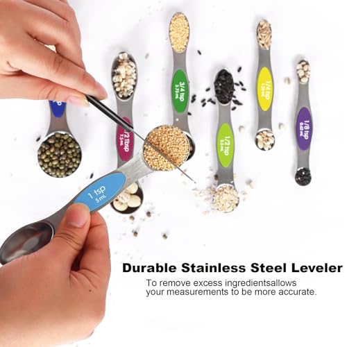 Multicolor Magnetic Measuring Spoons Set with Leveler - color: Multicolor