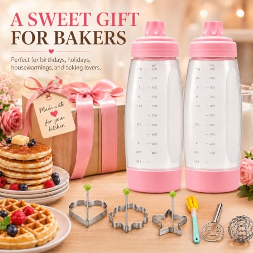 2 Pack Pancake Batter Dispenser Bottle Kit(2 Pack-Pink) - color: 2 Pack-Pink
