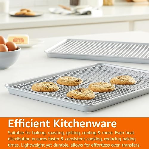 Amazon Basics Ceramic Nonstick Baking Sheets & Cooling Rack Set, Dishwasher Safe, Oven Safe, Half Sheet Size, Gray, 2-Pack - size: Half Sheet - 2 Pack