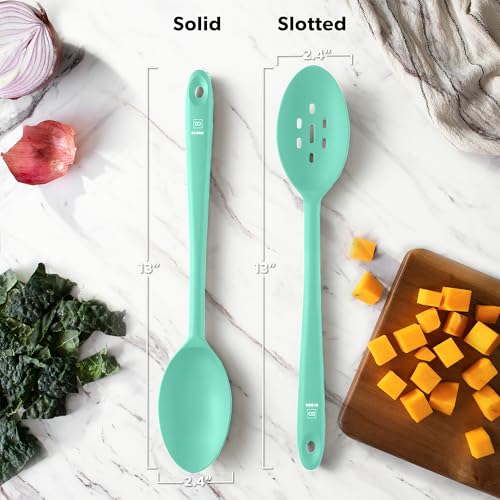 DI ORO Silicone Cooking Spoons - Solid & Slotted Set, 2-Pc Mint - color: Mint