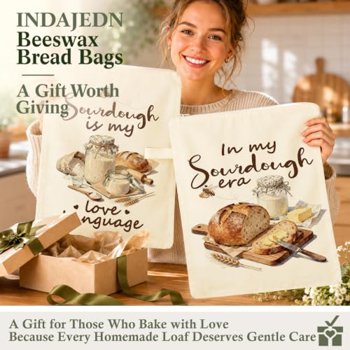 in My Sourdough Era Gifts Beeswax Bread Bags 2 Pack XL 13x17in - color: In My Sourdough Era 01