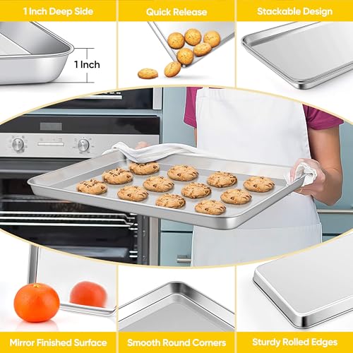 Homikit 1PC 18 x 13 Inches Stainless Steel Half Baking Sheet Pan, Non Toxic - size: 17.5x13x1