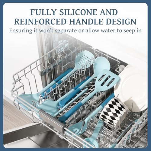 Kikcoin 43 PCS Silicone Kitchen Utensils Set, Cooking Utensils Set, Blue - color: Blue