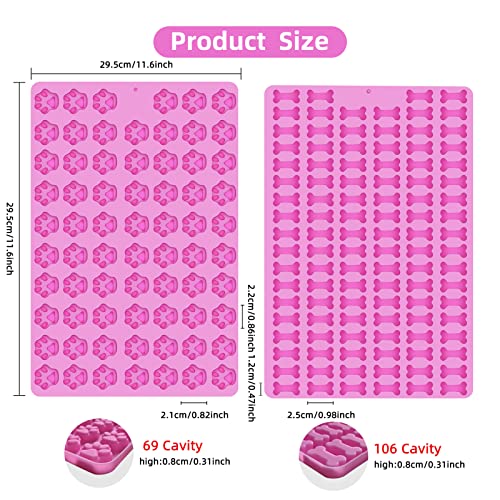 2 PCS Mini Silicone Molds, 106 Cavity Dog Bone + 69 Cavity Paw Mold for Baking Biscuits, Cookies, Candy, Chocolate, Jelly Pet Dog Treats - style: Mini Dog Bone+Dog Paw