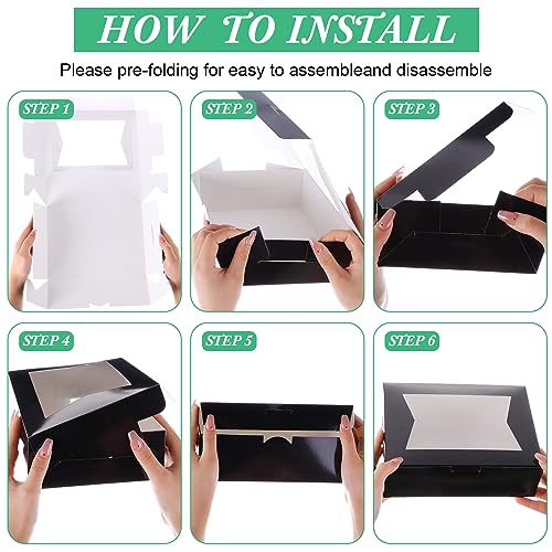 TaoBary 100 Pcs Cookie Bakery Boxes with Window 8x6x2.5,2 Style Bake, Black - color: Black