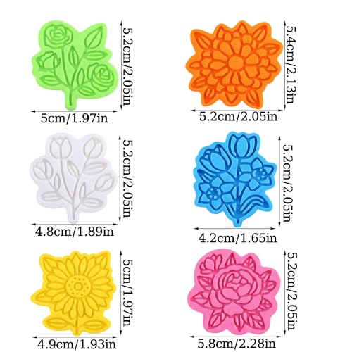 6Pcs Die-cutting Flower Cookie Cutter Sets Multiple Shapes Rose Sunflower Daisy Tulip Cookie Cutters with Stamp Floral Fondant Cutters Plastic Cookies Molds for Baking Spring Summer Cookies Cutters