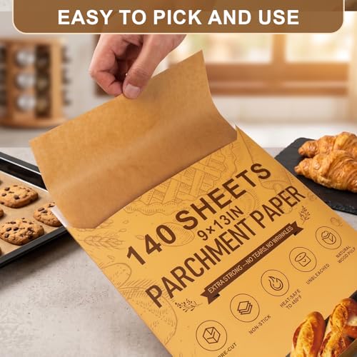 140 Pcs Parchment Paper Sheets 9x13 In, Precut Parchment Paper for Baking - size: 9x13in-140pcs
