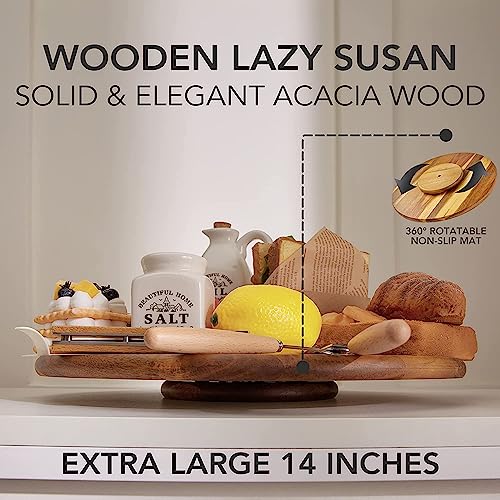 Acacia Wood Lazy Susan Wood Turntable Tray Cabinet Organizer, 18" - color: Acacia, size: 18"