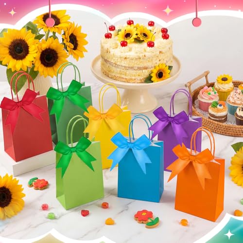Riceshoot 100 Pcs Rainbow Twist Tie Bows, 3.5 Inch Pre-Tied Satin Ribbon - color: Rainbow Color, style: Rainbow
