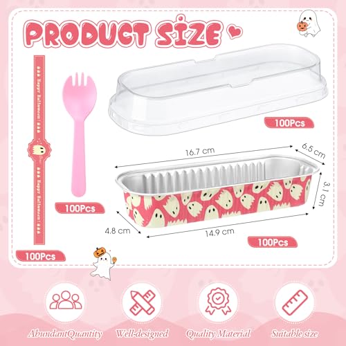 Tioncy 100 Pcs Mini Loaf Pans with Lids Spoons, Ghost - style: Ghost