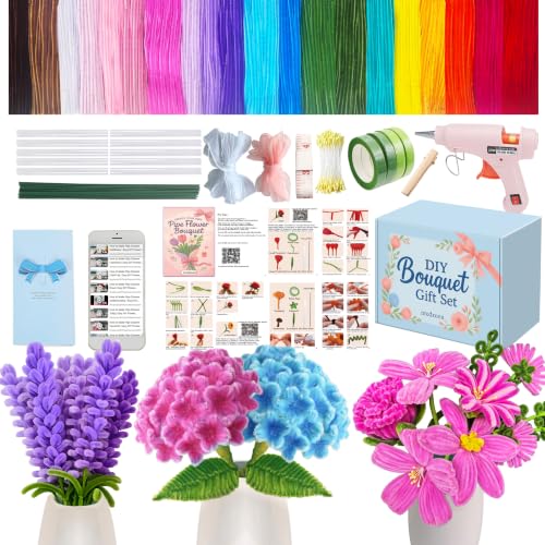 1300Pcs Pipe Cleaner Flowers Kit with Glue Gun, DIY Crafts Bouquet ASMR - color: Colorful