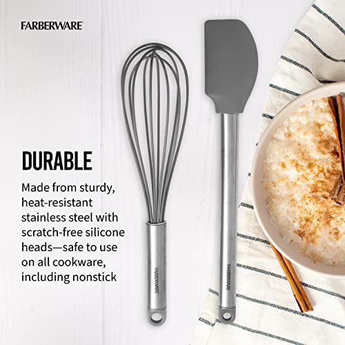 Farberware Pro Whisk and Spatula Set, Stainless Steel Handles with Heat Resistant Silicone Heads, 2-Piece Baking and Cooking Kitchen Utensils Set, Dishwasher Safe