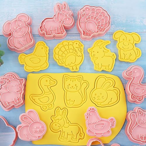 Barnyard Animal Cookie Cutters 8Pcs Rabbit Dog Cat Biscuit Molds for Baking - color: Farm B
