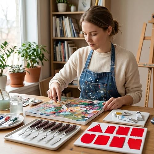 11Pcs Pallet Knife Set, Professional Palette Knives for Acrylic Paint, Stainless Steel Paint Spatula With 6 Plastic Scrapers Paint Tool for Oil, Canvas, Acrylic Painting and Cake