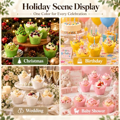 50 Pcs Pink Tulip Cupcake Liners for Baking, Muffin Liners - color: Pink