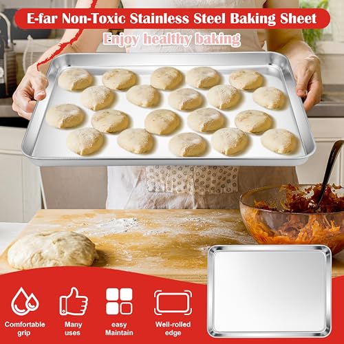 E-far Stainless Steel Baking Sheet, 18"x13" Cookie Sheet for Baking, 4PCS - size: 17.5"x13"