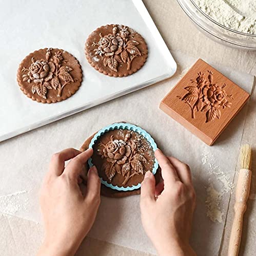 Carved Wooden Gingerbread Cookie Mold,3D Wooden Baking Mold Cookie Biscuit Press Stamp Molds,Cookie Cutter,Cookie Stamp,DIY Biscuit Stamp Mould for Halloween Thanksgiving Christmas(Rose hips-Small) - color: 6#-Rose hips-Small