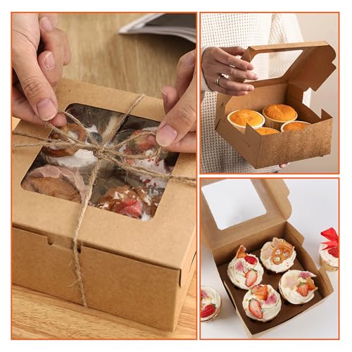 6x6x3Inch Cupcake Boxes with Window, 8 PCS Cookie Bakery Boxes,Brown - color: Brown