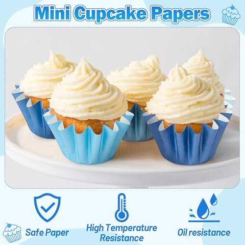 Blue Mini Size Cupcake Liners, Bulk Grease Resistant Baking Cups - color: Blue