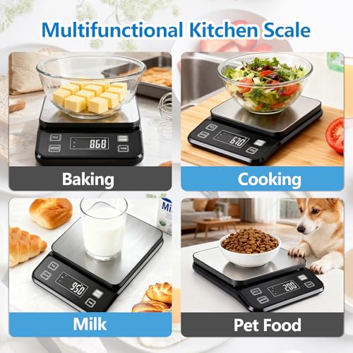 IPX7 Waterproof Food Scale 0.01oz/0.1g Precision Kitchen Scale Precisely Measures Grams and Ounces11lb/5kg Stainless Steel Digital Food Scales for Kitchen Gram Scale for Cooking, Baking - style: IPX7_battery_11lbs