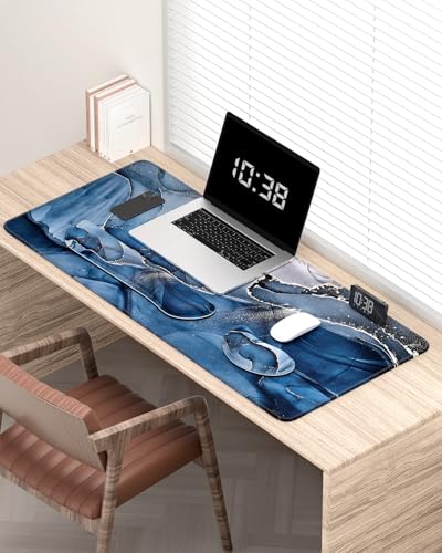 Large Mouse Pad with Wrist Rests for Keyboard & Mouse, Thick Soft Ergonomic Memory Foam Wrist Supports, Big & Long Desk Mat 35.5 x 15.7 in, for Office Gaming Computer, Ink Navy Marble - color: Ink Navy Marble