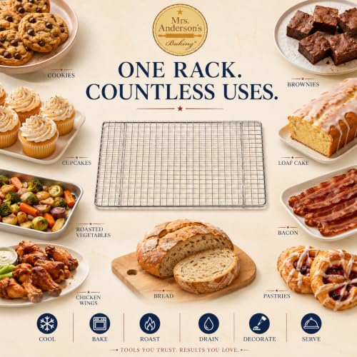 Mrs. Anderson's Baking Professional Cooling Rack, Heavy Duty Steel, Fits Quarter-Size Sheet Pans, 12 x 8.5 x 0.5-Inches - size: Quarter-Size - 8.5 x 12-Inch
