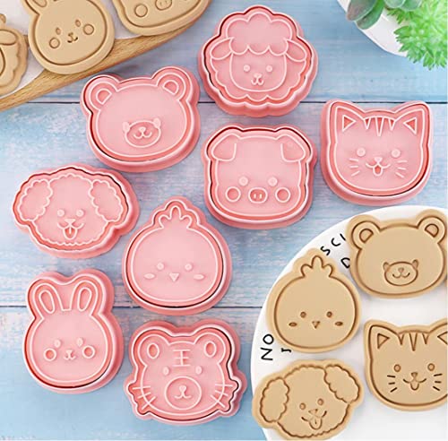 8 Pieces Cute Animals Cookie Cutters Animal Plastic Cookie Stamps Rabbit Cookie Mould Press Bear Cookie Mould Set Baking Kitchen Tools (Animals A) - color: Animals A