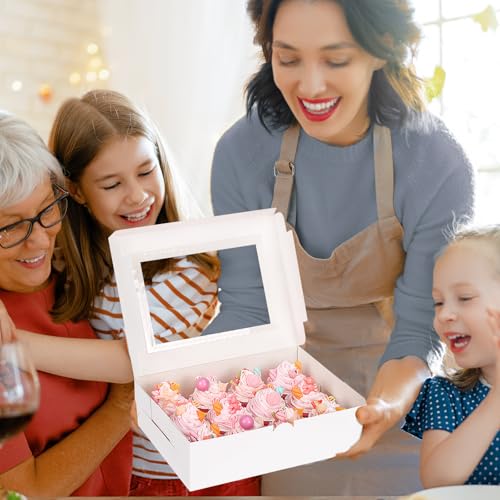 Moretoes 30pcs Cupcake Boxes, 12 Count Bakery Boxes with Windows & Inserts - color: White, size: 13*10*3.5inch
