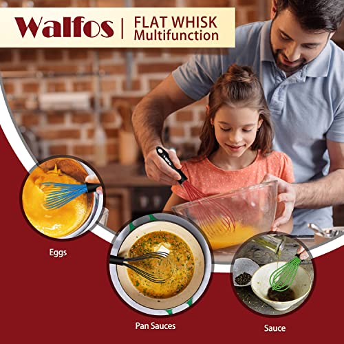 Walfos Whisk,Whisks for Cooking Non Scratch.Silicone Whisk Set of 4 Kitchen Whisks-11in Flat and 7+9+11in Balloon .Nice for Mixing,Whisking and Stirring.Dishwasher Safe.(4pcs-Colorful) - color: 4pcs Green + Purple + Red + Black; 7+9+11in & 11in（flat）