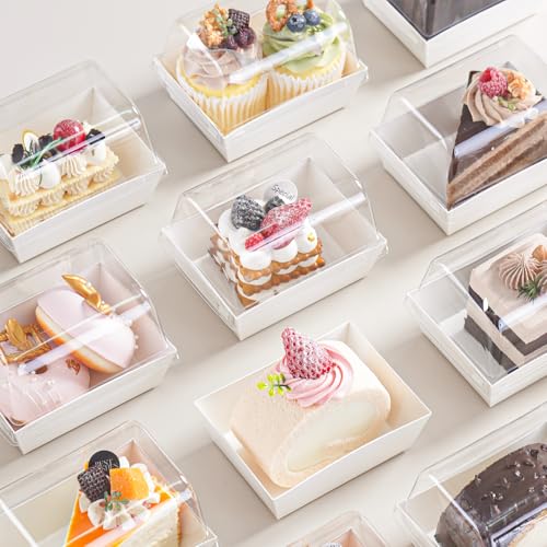 50 Pcs Small Charcuterie Boxes with Clear Lids - To Go Paper Rectangle Charcuterie Box, 5-in Disposable Food Containers,Dessert Boxes for Cookie, Cake Slice Strawberries (White) - color: White