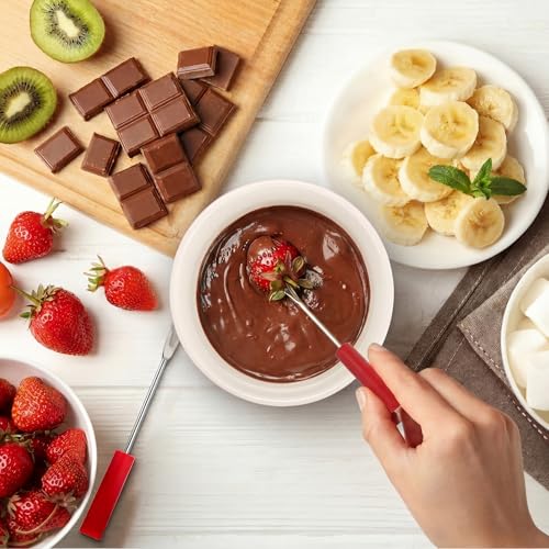 BSTKEY 320ML Ceramic Butter Warmer Set with 2 Dipping Forks, Fondue Pot Melting Pot Set, Melt Hot Pot Bowl Set for Cheese Chocolate Butter Caramel (Red) - color: Red