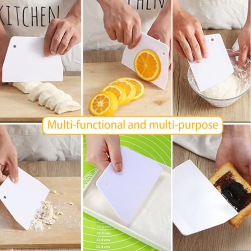 8 Pcs Dough Scraper Bowl Scraper, 4 Colors Flexible Plastic Bench Scraper, Food Safe Multipurpose Dough Cutter Scraper for Bread Dough Cake Fondant Icing Baking Cooking