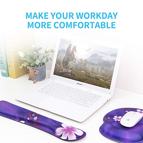 Ergonomic Keyboard Mouse Pad Wrist Rest Support Set for Laptop/Computer/Desktop,Memory Foam Hand Rest Wrist Cushion for Gaming/Office,Lightweight Comfortable & Pain Relief (Purple, Flower) - color: Purple, Flower