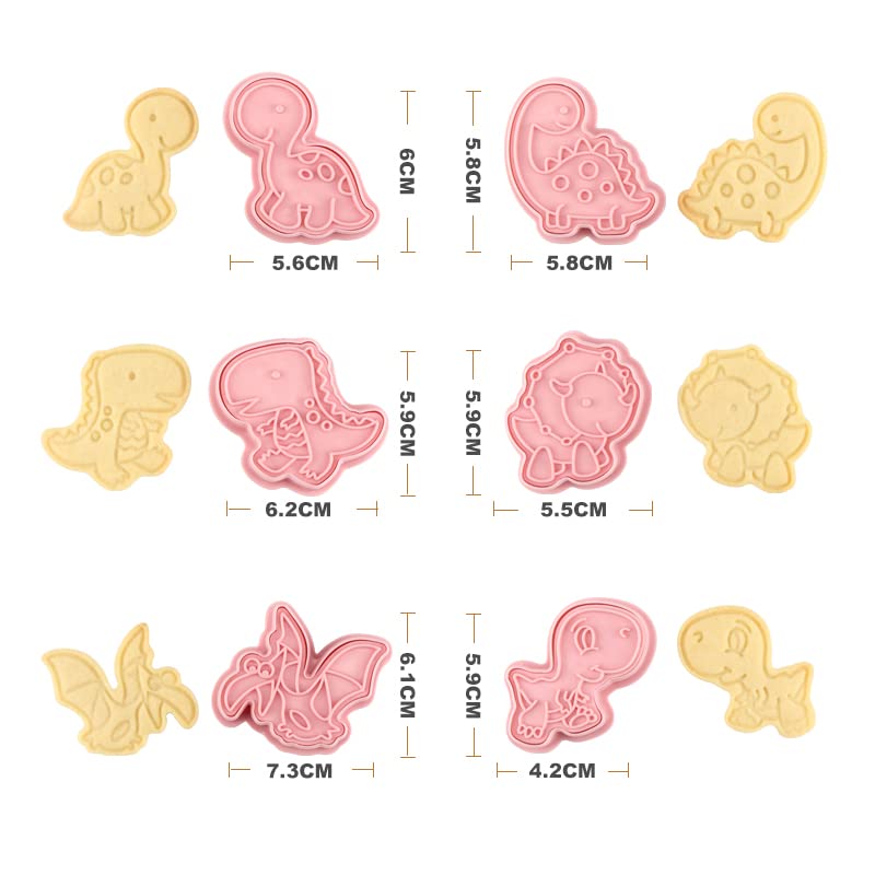 6 Pieces Cute Dino Cookie Cutters Cartoon Dinosaur Cookie Mould Cookie Stamps Set Kitchen Tools Plastic Dino Cookie Press (Dino 0209B) - color: Dino 0209B