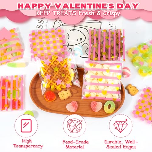 100PCS Valentines Self-Sealing Cookie Bags: 4×4Inch Valentine Cellophane Treat Bags for Candy, Cookies, Snacks - Clear Valentine's Day Small Goodie Bag for Party Favors, Classroom Exchange - 2.8Mil - color: Valentine 100pcs