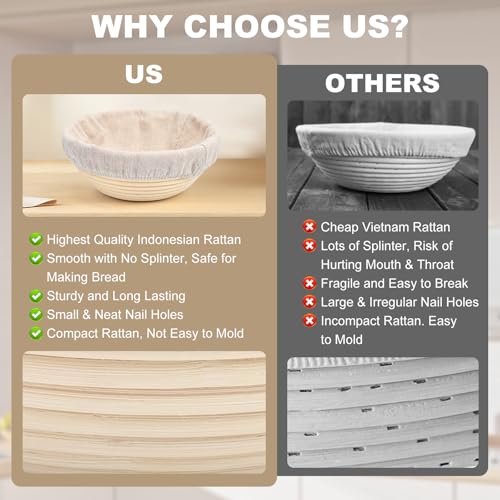 Banneton Bread Proofing Basket, 2 Pack 9inch Round Sourdough Banneton Baskets, Banneton Bread Basket for Sourdough Baking Supplies - size: 9Inch