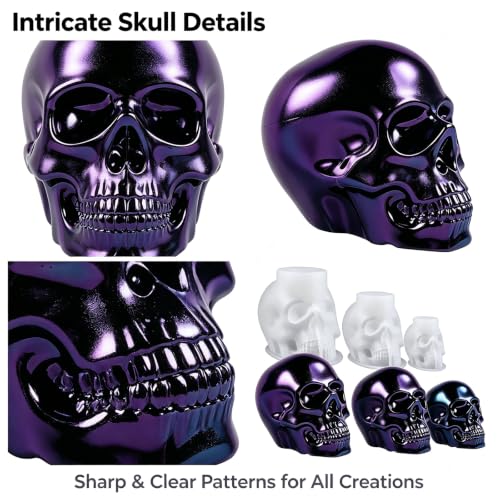 3 Sizes 3D Skull Silicone Molds, Resin Candle Molds for Halloween - color: skull mold-3PCS